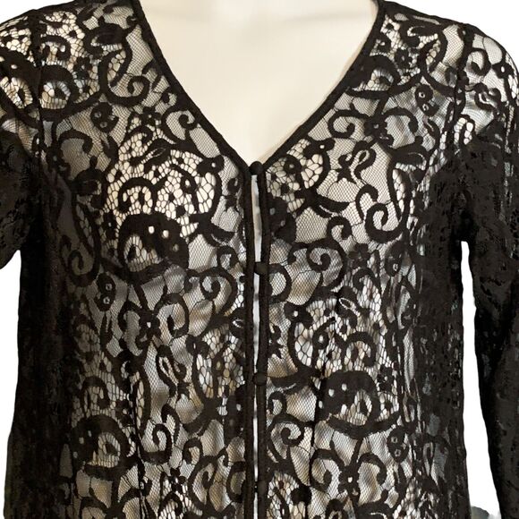 Chris McLaughlin Black Lace Cardigan Large Gothic Glam Sweater Tassel Fringe NEW - Picture 4 of 9